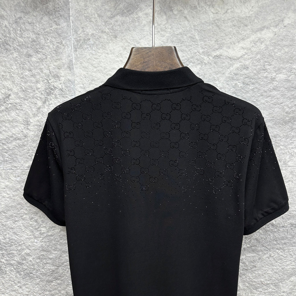 Black Gucci polo shirt back with GG logo pattern