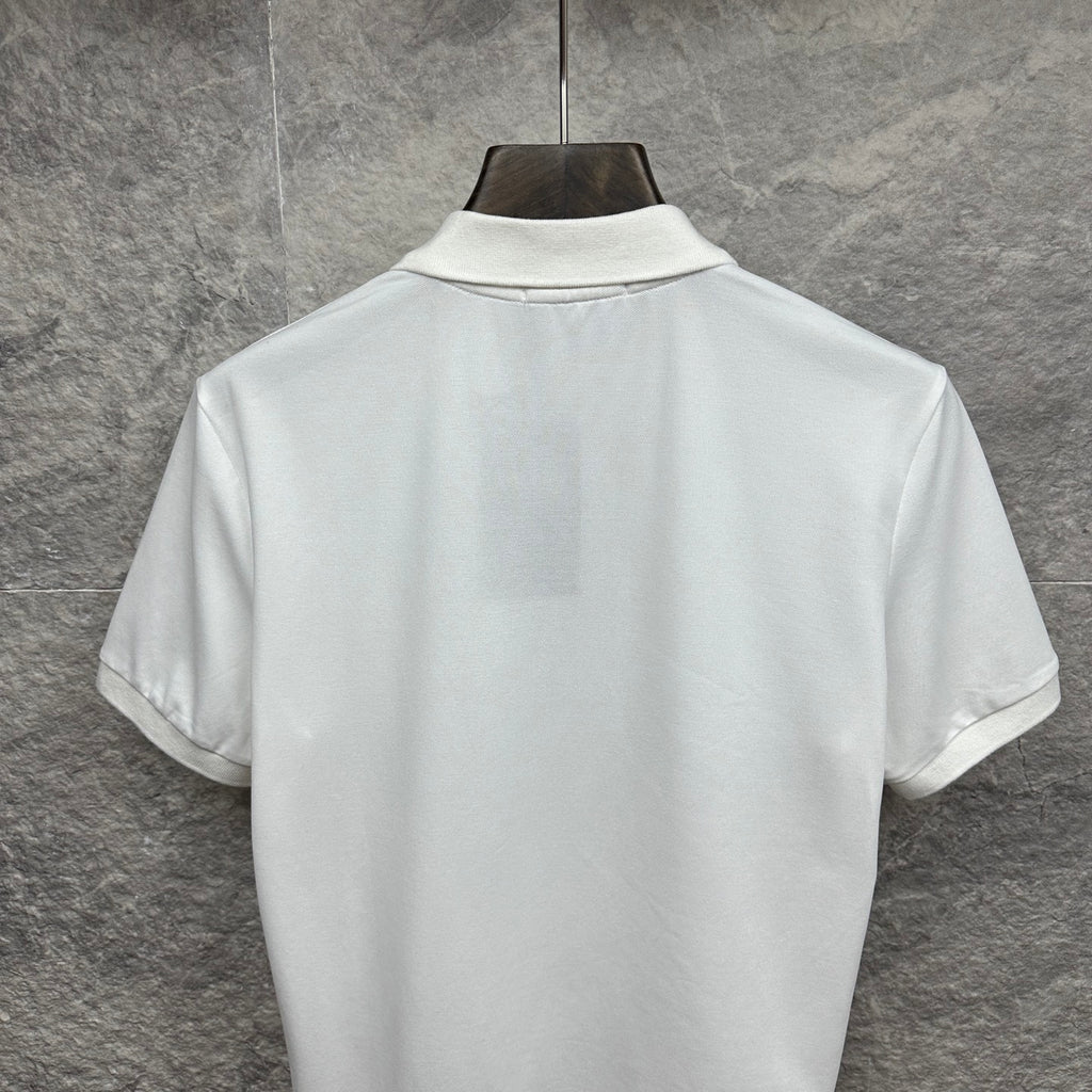 Gucci polo shirt in white, back view with stand collar and short sleeves