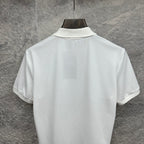 Gucci polo shirt in white, back view with stand collar and short sleeves