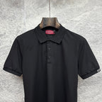 Black Gucci polo shirt front with fold-over collar and button placket