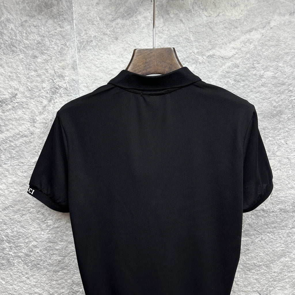 Black Gucci polo shirt back with stand collar and short sleeves