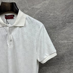 Gucci short-sleeve polo shirt, white GG pattern, sleeve and collar detail