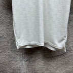 Gucci short-sleeve polo shirt, white GG pattern, curved hem with side slits