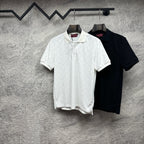 Gucci short-sleeve polo shirts, white and dark GG patterns, pointed collars