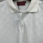 Gucci short-sleeve polo shirt neckline, white GG pattern, two-button placket