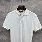 Gucci short-sleeve polo shirt, white GG jacquard, button placket and collar
