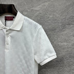 White Gucci polo shirt shoulder and sleeve with GG pattern, short cuff hem