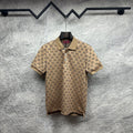 Gucci polo shirt, beige GG monogram knit, short sleeves, button placket