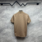 Beige polo shirt with GG monogram, short sleeves, ribbed collar