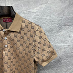 Beige GG monogram polo shirt sleeve with ribbed cuff and seam