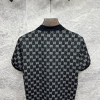 Gucci polo shirt back view, dark navy GG pattern with short sleeves and collar