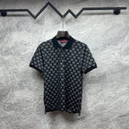 Gucci polo shirt, dark navy with allover GG pattern and button placket