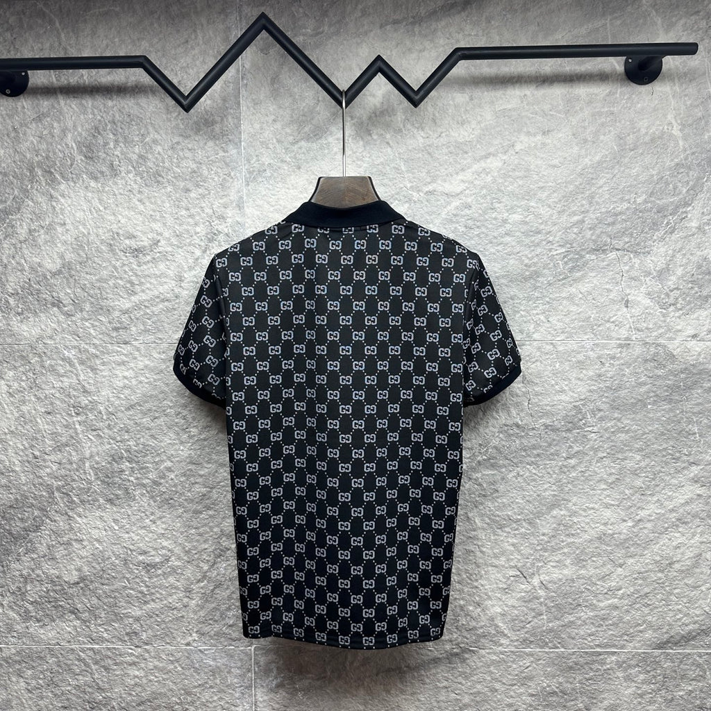 Gucci polo shirt, dark navy GG-pattern back with short sleeves