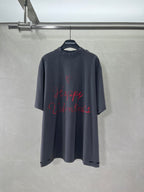 Balenciaga dark navy graphic T-shirt with red heart-style print, front view