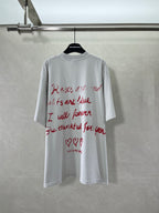 Balenciaga short-sleeve T-shirt, white with red back text and heart graphic