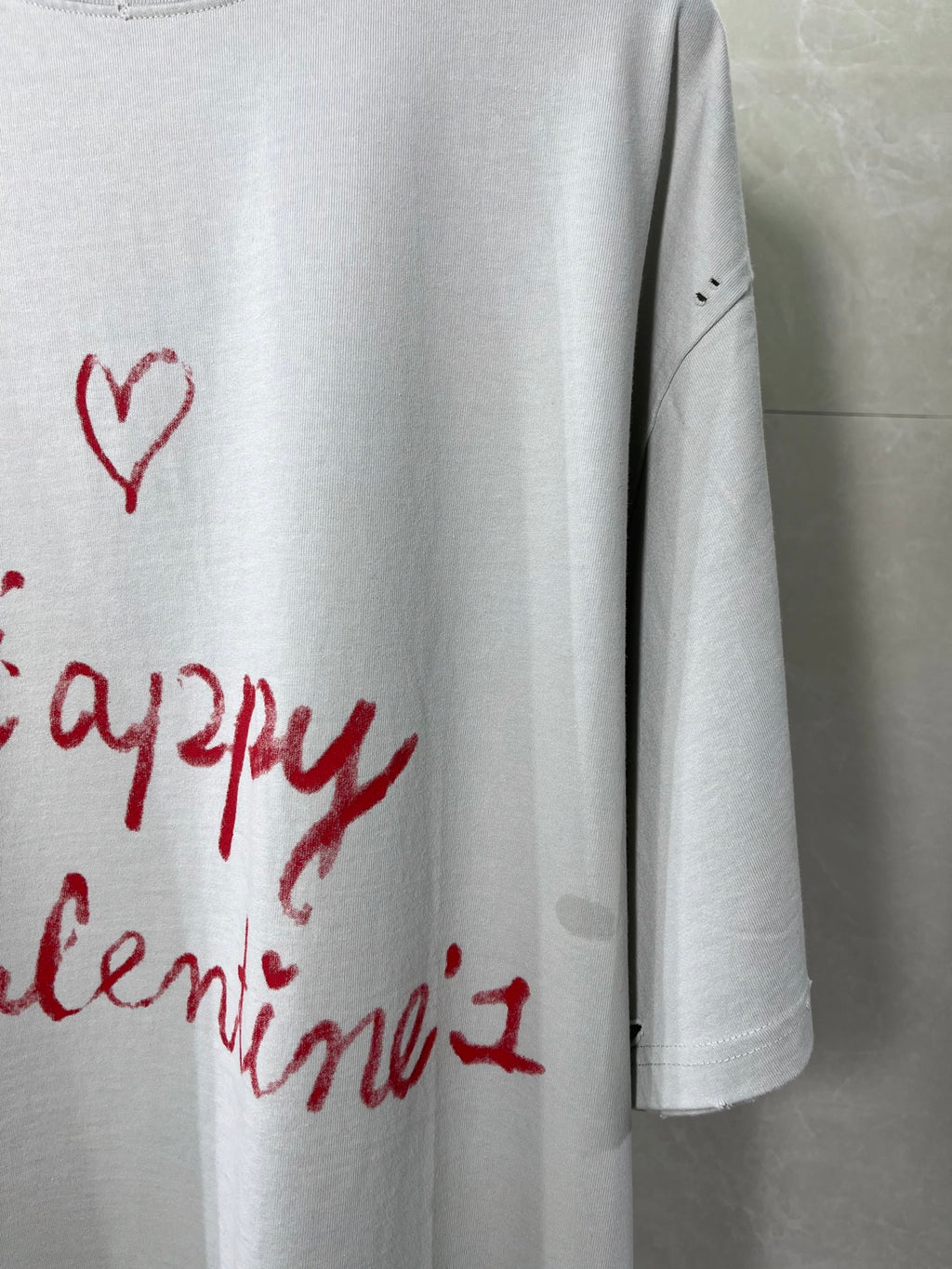 Balenciaga short-sleeve T-shirt side view with red heart and Valentine’s text