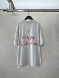 Balenciaga short-sleeve T-shirt, white with red heart and “Happy Valentine’s” text