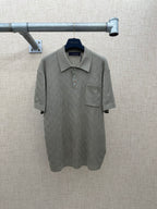 Gray short-sleeve polo shirt with button placket and chest pocket