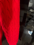 Ralph Lauren cardigan sleeve, red cable-knit texture with ribbed cuff