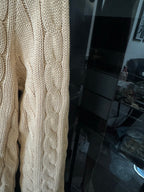 Ralph Lauren cable-knit cardigan sleeve and knit pattern, light tan color