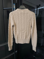 Ralph Lauren cable-knit cardigan sweater, button front, light tan, back view