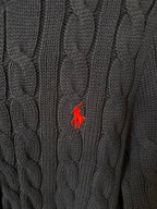 Cable-knit fabric with red polo logo