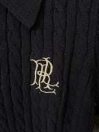 Ralph Lauren knit polo shirt logo, dark navy cable knit with embroidered emblem