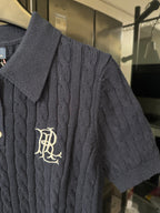 Ralph Lauren cable-knit polo shirt sleeve, navy, embroidered logo at chest