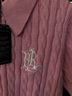 Pink cable-knit polo shirt with RL emblem on the chest