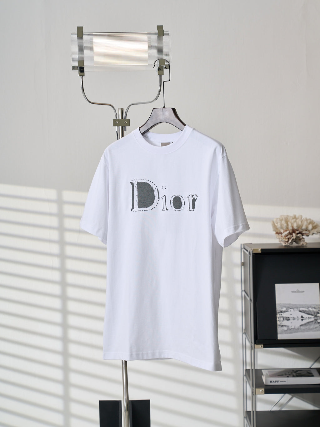 White Dior logo T-shirt with Dior print on hanger