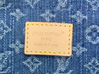 Louis Vuitton Paris made in France leather label on blue monogram denim
