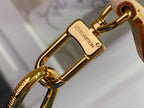 Gold-tone clasp engraved 'Louis Vuitton' on brown leather strap