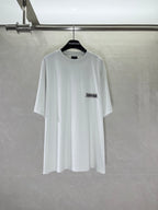 White Balenciaga T-shirt with small chest logo, crew neck, short sleeves
