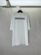 White Balenciaga T-shirt with large back logo, crew neck, short sleeves