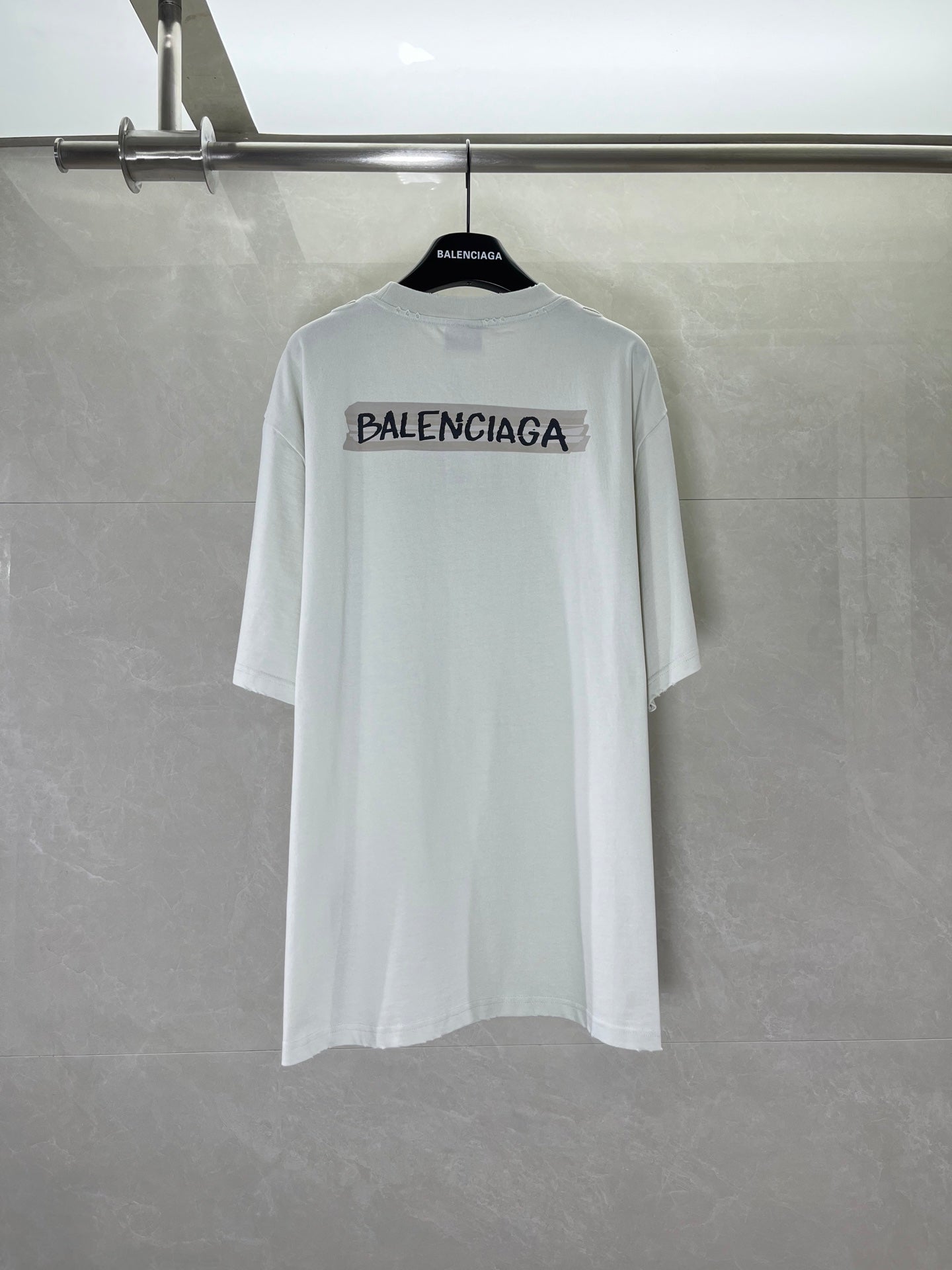 White Balenciaga T-shirt with large back logo, crew neck, short sleeves