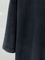 Dark navy short-sleeve T-shirt with stitched sleeve cuff and straight hem
