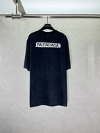 Short-sleeve T-shirt in dark navy with large BALENCIAGA logo patch on chest