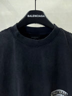 Dark navy short-sleeve T-shirt neckline with BALENCIAGA branding on collar