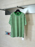Green striped short-sleeve T-shirt with crew neck and small chest logo detail
