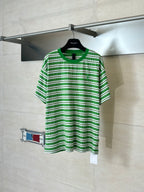 Green striped short-sleeve T-shirt with crew neck and small chest logo detail