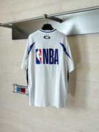 Balenciaga short-sleeve jersey back with NBA logo graphic in blue and red on white