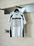 Balenciaga short-sleeve jersey with BALENCIAGA text and large 10 graphic, white and blue