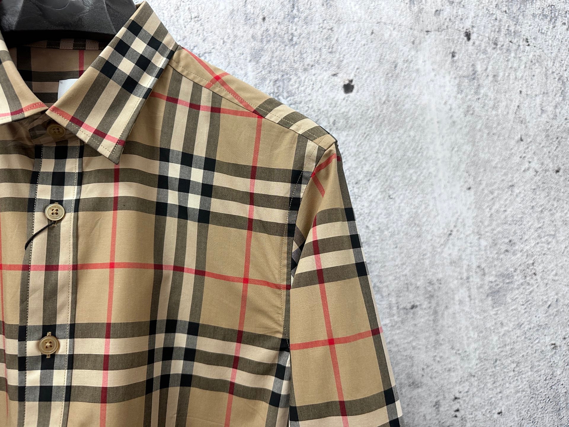 Plaid long-sleeve shirt with pointed collar and button placket detail