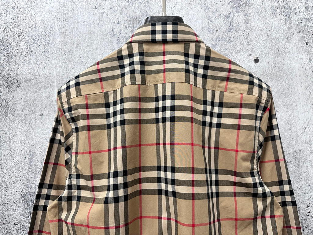 Plaid long-sleeve shirt back view with yoke and collar