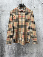 Burberry long plaid button-up shirt, collared long sleeves