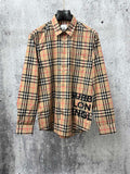 Burberry plaid button-up shirt, long sleeves, button placket and point collar