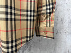 Burberry plaid shirt cuff with button and sleeve pocket detail, beige with black and red