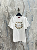 White short-sleeve T-shirt with Gucci chain emblem graphic