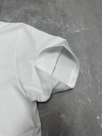 White short-sleeve T-shirt neckline and shoulder seam