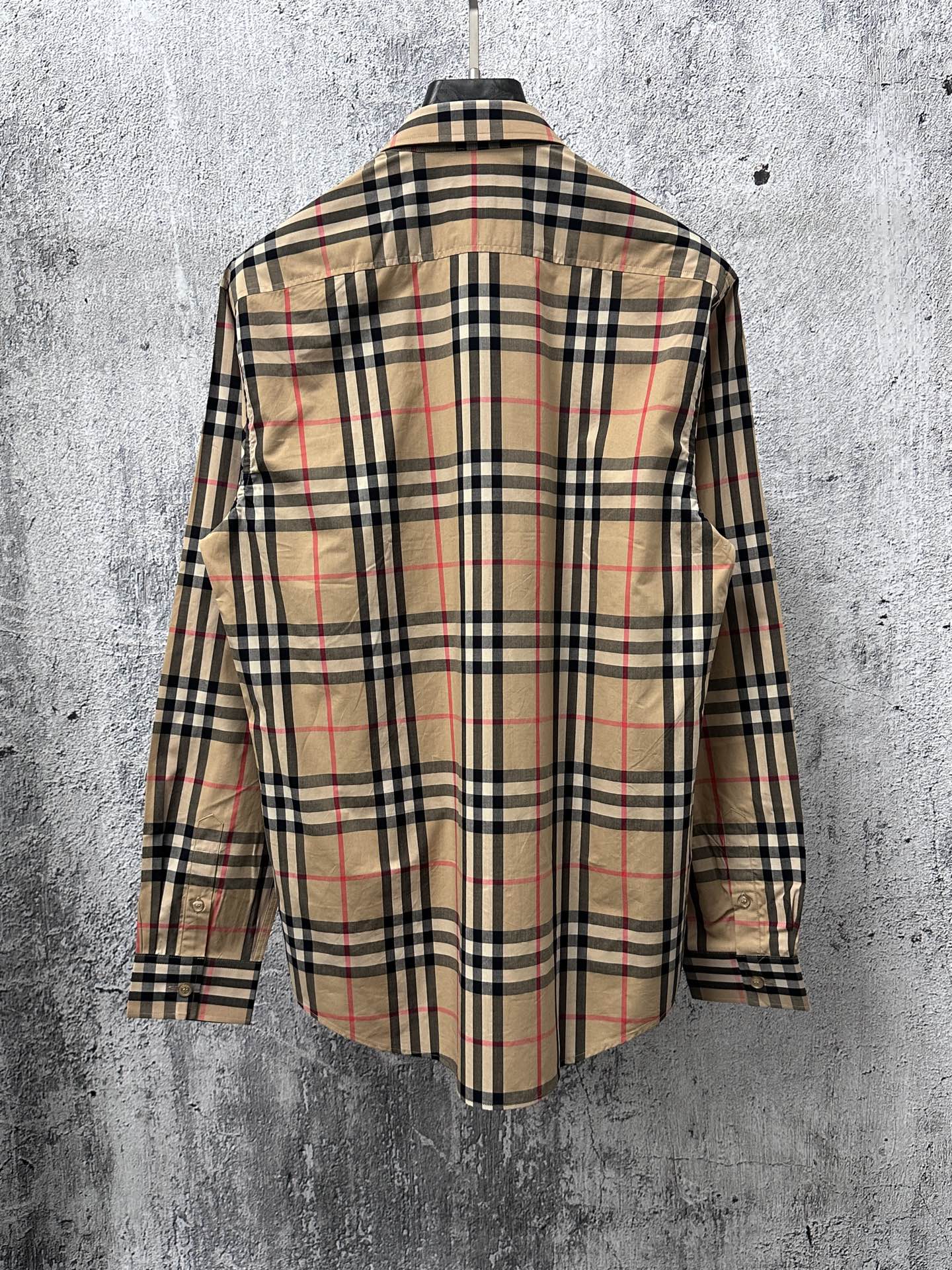 Burberry plaid button-up shirt, back view with long sleeves and collar